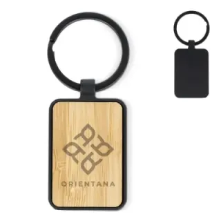 Bamboo and metal keychain rectangle - LT99717 (gadzety reklamowe)